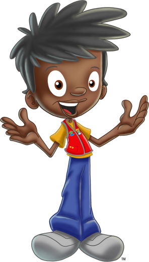 Awana boy character cheering with arms up