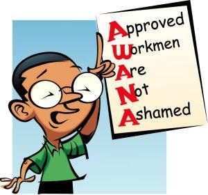Awana character pointing to a sign that spells out Approved Workmen Are Not Ashamed